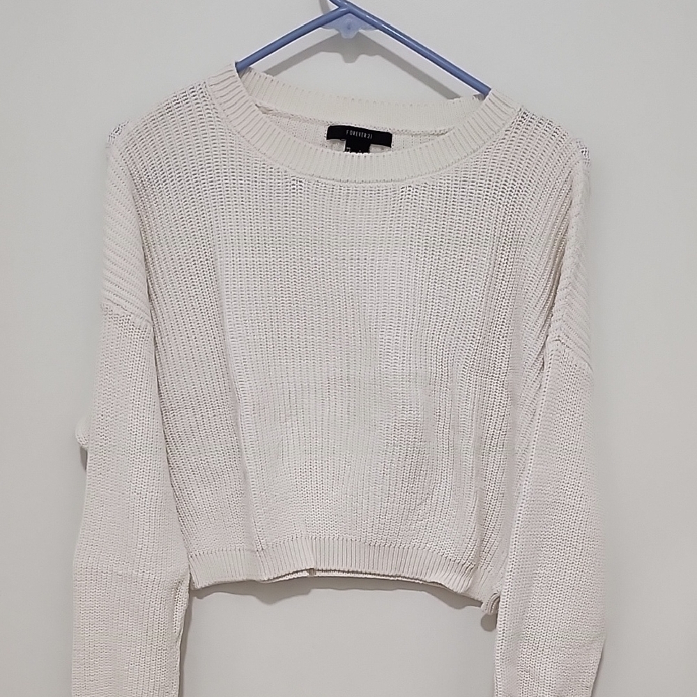 Forever 21 Cream Knit Cropped Sweater